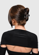Load image into Gallery viewer, Oasis silver metal claw clip in full updo on model
