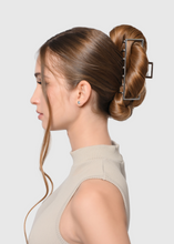Load image into Gallery viewer, Jumbo silver metal claw clip styled in full updo on long and thick hair
